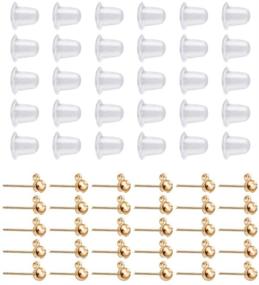 img 3 attached to 🔆 100 Pcs SUMAJU Ball Post Earrings - Hypoallergenic Stainless Steel Stud Earrings with Safety Backs for Jewelry Earring Making in Golden Color (4mm)