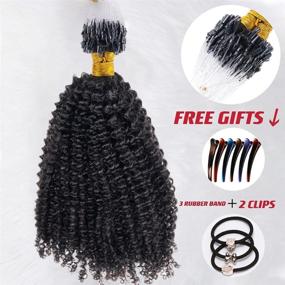 img 3 attached to 🌟 Afro Kinky Curly Microlink Hair Extensions for Black Women - Wet and Wavy Micro Links, 100 Strands, 90g/Pack (Natural Black, 16 inches) - 100% Human Hair