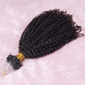 img 1 attached to 🌟 Afro Kinky Curly Microlink Hair Extensions for Black Women - Wet and Wavy Micro Links, 100 Strands, 90g/Pack (Natural Black, 16 inches) - 100% Human Hair