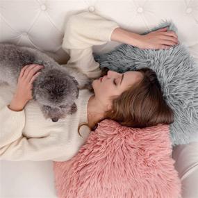 img 3 attached to 🛋️ HBlife 2-Pack Faux Fur Decorative Throw Pillow Covers - Super Soft Luxury Cushion Pillowcase with Fluffy Fuzzy Square Design for Bed Sofa Chair - 18X18 Inch - Grey