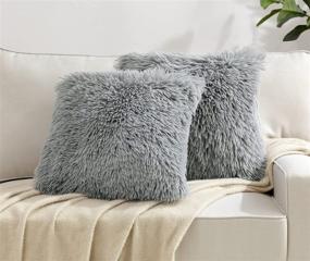 img 4 attached to 🛋️ HBlife 2-Pack Faux Fur Decorative Throw Pillow Covers - Super Soft Luxury Cushion Pillowcase with Fluffy Fuzzy Square Design for Bed Sofa Chair - 18X18 Inch - Grey