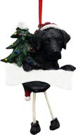 🐾 hand painted black labrador dangling legs christmas ornament - easily personalized and unique holiday decoration логотип