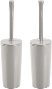 img 4 attached to 🚽 mDesign Slim Compact Modern Plastic Toilet Bowl Brush and Holder for Bathroom Storage - Sturdy, Deep Cleaning - 2 Pack - Light Gray: The Ultimate Toilet Cleaning Solution with Sleek Design and Practical Storage