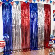 🎉 3 packs 4th of july party tinsel foil fringe curtains - red white blue photo backdrops props for american theme decorations: patriotic independence day, labor day, and christmas parties logo