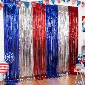 img 4 attached to 🎉 3 Packs 4th of July Party Tinsel Foil Fringe Curtains - Red White Blue Photo Backdrops Props for American Theme Decorations: Patriotic Independence Day, Labor Day, and Christmas Parties