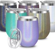 🍷 thily stainless steel insulated wine tumbler: stemless travel glass with lid & straw - glitter lavender, ideal xmas gift logo