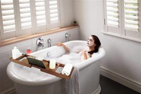 img 3 attached to 🛀 Bamboo Brown Bathtub Tray: Luxury Natural Wooden Caddy with Soap Box and Tablet Holder