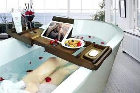 img 1 attached to 🛀 Bamboo Brown Bathtub Tray: Luxury Natural Wooden Caddy with Soap Box and Tablet Holder