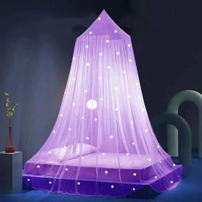 img 4 attached to Girls' Purple Princess Bed Canopy, Glow in The Dark Stars, Eimilaly Mosquito Net, Bedroom Decor
