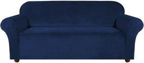 img 4 attached to Turquoize Velvet Sofa Slipcover: Stretch Couch Cover for 3 Cushion Couch - Thick & Soft Furniture Protector with Non Slip Straps - Dogs-friendly - Form Fit Slipcover (Large, Navy)