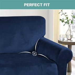 img 1 attached to Turquoize Velvet Sofa Slipcover: Stretch Couch Cover for 3 Cushion Couch - Thick & Soft Furniture Protector with Non Slip Straps - Dogs-friendly - Form Fit Slipcover (Large, Navy)