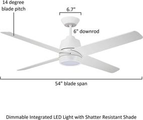 img 3 attached to Luminance Kathy Ireland Home Zeke LED Ceiling Fan: Modern Metal Fixture with 4-Speed Wall Control, Shatter Resistant Shade, and Downrod - 54 Inch, Semi Flush Mount, Satin White