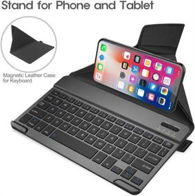 img 2 attached to 🔌 Nulaxy KM12 Wireless Bluetooth Keyboard with Magnetic Detachable Leather Cover, Rechargeable Keyboard for iPad iPhone Apple Phone Samsung Tablets- Black