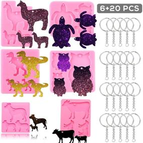 img 4 attached to 🔑 Set of 6 Resin Mold Silicone Keychain Molds with 20 Key Rings - DIY Keychain, Necklace Pendant, Earrings, Crayons, Clay Crafts, Cupcake Cake Topper Decoration - Animal Family Mold with Hole