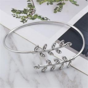 img 2 attached to 🌿 Silver Dainty Leaf Rhinestone Open Bangle Bracelet - Perfect for Party, Prom, School Days, Teens, and Girls