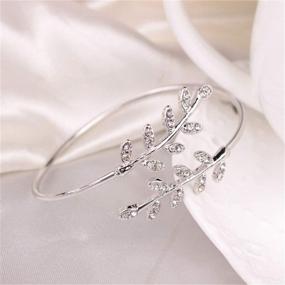 img 3 attached to 🌿 Silver Dainty Leaf Rhinestone Open Bangle Bracelet - Perfect for Party, Prom, School Days, Teens, and Girls