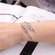 🌿 silver dainty leaf rhinestone open bangle bracelet - perfect for party, prom, school days, teens, and girls logo