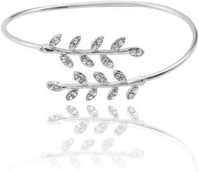 img 1 attached to 🌿 Silver Dainty Leaf Rhinestone Open Bangle Bracelet - Perfect for Party, Prom, School Days, Teens, and Girls