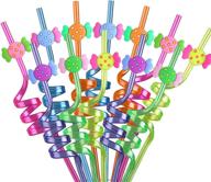 🍭 candyland stripe straws - plastic reusable drinking straws for kids birthday party decorations and favors - set of 24 logo