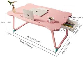 img 1 attached to Розовый складной столик для ноутбука с ящиком, водным хранилищем и выдвижным столиком - столик для ноутбука MJUNM для питания, письма и подставка для кровати и дивана