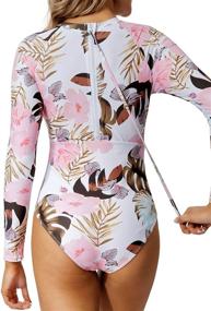 img 1 attached to 🌺 Peddney Women's Long Sleeve Floral Printed Rash Guard Crop Swimsuit with UPF 50+ Sun Protection and Zip Back Design