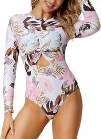 img 3 attached to 🌺 Peddney Women's Long Sleeve Floral Printed Rash Guard Crop Swimsuit with UPF 50+ Sun Protection and Zip Back Design