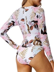 img 2 attached to 🌺 Peddney Women's Long Sleeve Floral Printed Rash Guard Crop Swimsuit with UPF 50+ Sun Protection and Zip Back Design