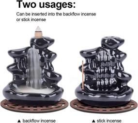 img 2 attached to Enhance Your Home Décor with SPACEKEEPER Handmade Ceramic Backflow Incense Holder Waterfall Incense Burner - Complete Set with 80 Backflow Incense Cones+ 30 Incense Sticks - Elegant Full Black Design