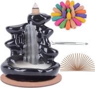 enhance your home décor with spacekeeper handmade ceramic backflow incense holder waterfall incense burner - complete set with 80 backflow incense cones+ 30 incense sticks - elegant full black design логотип