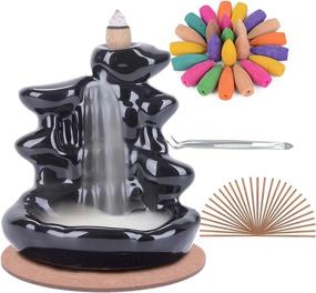 img 4 attached to Enhance Your Home Décor with SPACEKEEPER Handmade Ceramic Backflow Incense Holder Waterfall Incense Burner - Complete Set with 80 Backflow Incense Cones+ 30 Incense Sticks - Elegant Full Black Design