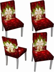 img 4 attached to 🎅 Muuyi Chair Cover: Stretch Slipcovers for Christmas Dining Room Furniture Protection (4 Pack)