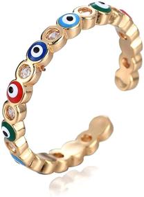 img 4 attached to 18K Gold Plated Evil Eye Ring: Stylish Zircon Inlay Open Ring for Women, Men, Teen Girls, and Boys