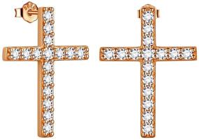 img 4 attached to 🎁 Iced Out Cross Earrings: Sterling Silver/Black Metal/18K Gold Plated Christian Jewelry for Men and Women - Perfect Baptism Gift