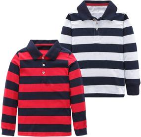 img 4 attached to 👕 Mardonskey Boys Long Sleeve Cotton Striped Polo Tshirts: Stylish and Comfortable Shirts for Kids