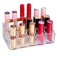 💄 clear acrylic lipstick holder organizer: 16-space makeup lipgloss storage stand for a stylish cosmetic vanity display logo