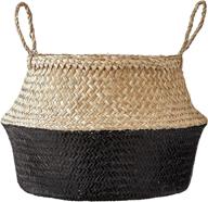 🧺 natural seagrass basket with handles - bloomingville round, 19.5 inch, natural & black logo