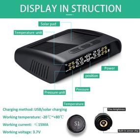 img 3 attached to MZXDYCOS TPMS Система контроля давления в шинах Зарядка от солнечной энергии с 6 усовершенствованными внешними датчиками TMPS (0-116 PSI)