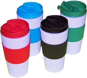 img 4 attached to 🌍 Pack of 4 Reusable Travel Mugs with Non-Slip Grip, Screw Lid, and Flip Open Cap for Hot and Cold Beverages - Assorted Colors, No Leaks or Spills