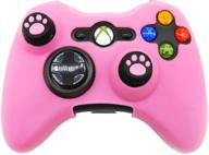 🎮 brhe silicone skin anti-slip soft comfort protector cover case for xbox 360 controller with 2 cat paw thumb grips - pink logo