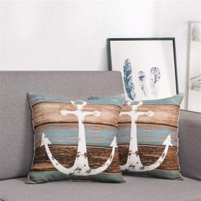 img 2 attached to 🌊 Nautical Anchor Rustic Wood Throw Pillow Cover Set – Decorative Pillow Case for Sofa Couch Bed Office Car (Pack of 2)