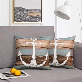 img 1 attached to 🌊 Nautical Anchor Rustic Wood Throw Pillow Cover Set – Decorative Pillow Case for Sofa Couch Bed Office Car (Pack of 2)