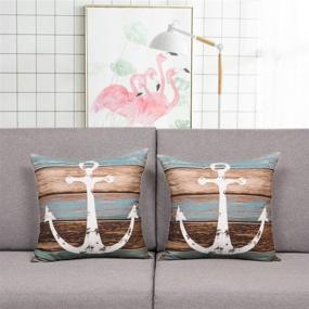 img 3 attached to 🌊 Nautical Anchor Rustic Wood Throw Pillow Cover Set – Decorative Pillow Case for Sofa Couch Bed Office Car (Pack of 2)