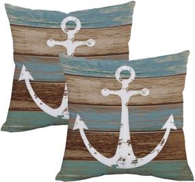 img 4 attached to 🌊 Nautical Anchor Rustic Wood Throw Pillow Cover Set – Decorative Pillow Case for Sofa Couch Bed Office Car (Pack of 2)