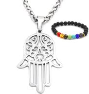 🧿 gungneer hamsa hand necklace pendant - durable stainless steel keel chain for strength, protection, and talismanic religious jewelry logo