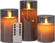 🕯️ lezonic glass led flameless candles: 3-pack grey real wax pillar candles with flickering moving wicks, remote, and timer - perfect for home decor, fireplace, and halloween логотип