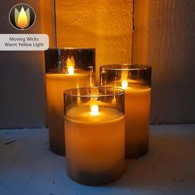 img 3 attached to 🕯️ Lezonic Glass LED Flameless Candles: 3-Pack Grey Real Wax Pillar Candles with Flickering Moving Wicks, Remote, and Timer - Perfect for Home Decor, Fireplace, and Halloween