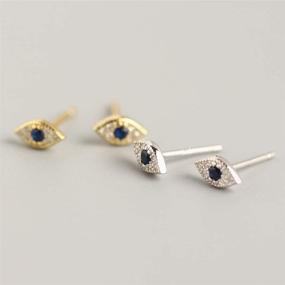 img 1 attached to 👁️ Dainty Evil Eye Mini Cartilage Stud Earrings - Sterling Silver S925 Blue Crystal CZ Wedding Earring