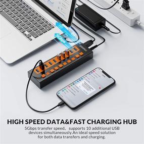 img 2 attached to iDsonix USB 3.0 Hub, 10-Port 12V / 4A Powered USB Hub with BC1.2 (5V2.4A) Fast 🔌 Charge, 5Gbps High-Speed Transfer, Individual Switches, Aluminum Alloy USB Splitter for Laptop, PC, HDD, SSD, and More