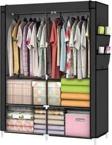 img 4 attached to 👗 Portable Wardrobe Closet Organizer - Black, YOUUD, Clothes Storage Solution