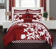 chic home 7 piece iris large scale floral design printed with diamond pattern reverse comforter set, queen, red: elevate your bedroom style logo